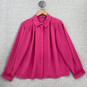 Vintage Schrader Separates Blouse Womens XL Dark Pink Long Sleeve Shoulder Pads